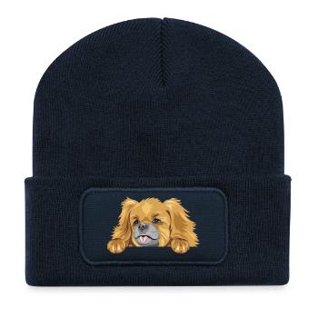 Lugpender Pekinese Hund - Recycelte Patch Beanie - French Navy - Vorne