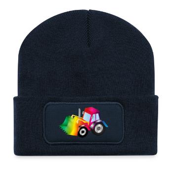 Excavatrice arc-en-ciel pleine de couleurs - Beanie recyclé à patch - bleu marine - Devant
