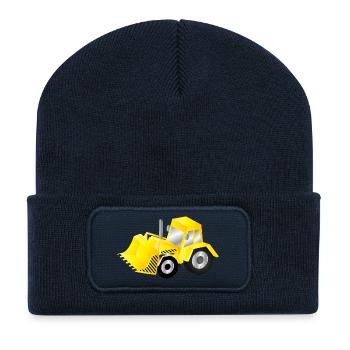 Excavatrice jaune vif avec puissance - Beanie recyclé à patch - bleu marine - Devant