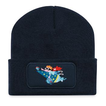 Superheld 2025! Hurra ich bin ein Schulkind! - Recycelte Patch Beanie - French Navy - Vorne