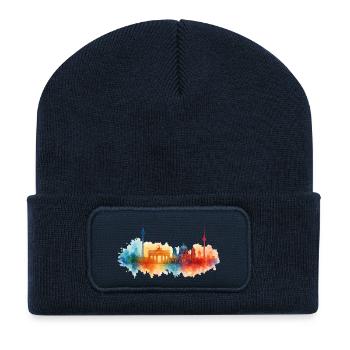 Berlin City Watercolor City - Beanie recyclé à patch - bleu marine - Devant