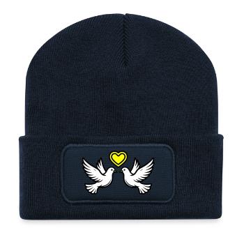 Hochzeit Taube Paar Ehepaar Herz - Recycelte Patch Beanie - French Navy - Vorne