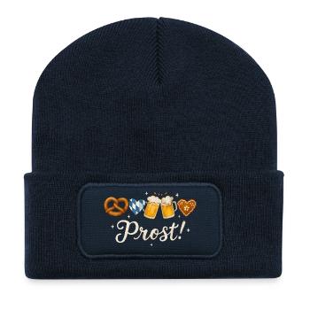 Boissons joyeuses avec chopes de bière et pain d’épices - Beanie recyclé à patch - bleu marine - Devant