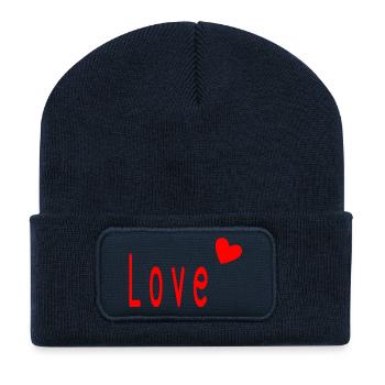 HEART. HEARTS. VALENTINE'S DAY. LOVE. LOVE. COUPLE. - Recycled Patch Beanie - french navy - Front
