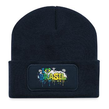 Brazil Love flag Graffiti Tee Design - Recycled Patch Beanie - french navy - Front