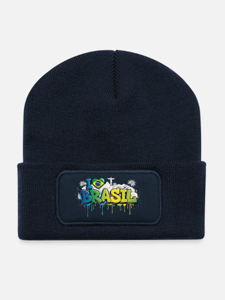 Brasilien Liebe Flagge Graffiti T-Shirt Design - Recycelte Patch Beanie - French Navy
