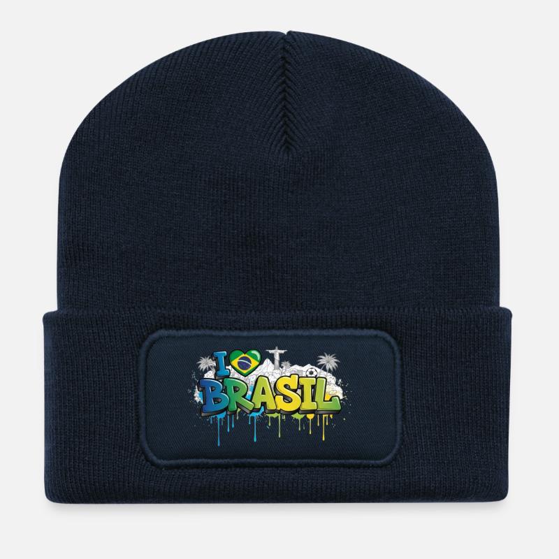 Brasilien Liebe Flagge Graffiti T-Shirt Design - Recycelte Patch Beanie - French Navy