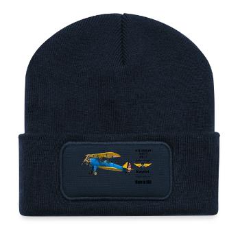 Blaue Vintage Maschine Gelbe Details - Recycelte Patch Beanie - French Navy - Vorne