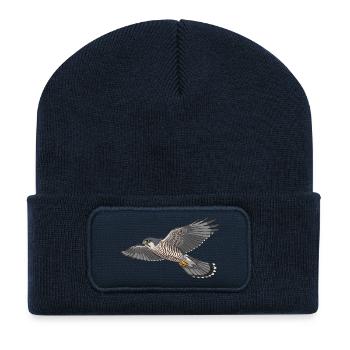 Épervier d'Europe, oiseau de proie - Beanie recyclé à patch - bleu marine - Devant