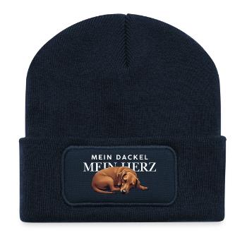 Mon teckel - mon cœur - Beanie recyclé à patch - bleu marine - Devant