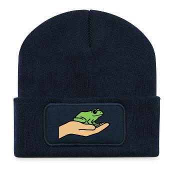 Cute frog on hand | Nature & Animal Lover - Recycled Patch Beanie - french navy - Front