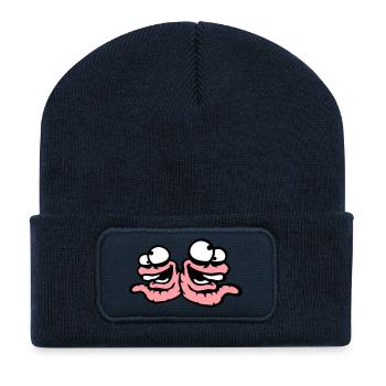 Worms Laughing Duo Crazy Squinting Silly Team - Recycled Patch Beanie - french navy - Front