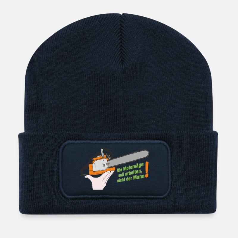 Motorsäge Humor ohne Hintergrund - Recycelte Patch Beanie - French Navy