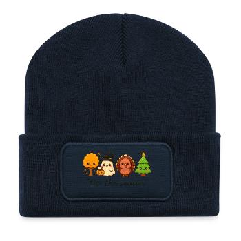 Saisonale Freunde, Herbst bis Weihnachten - Recycelte Patch Beanie - French Navy - Vorne