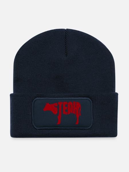Rotes Steak Rind Silhouette - Recycelte Patch Beanie - French Navy