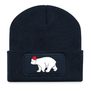 Eisbär mit roter Nikolausmütze Winter Weihnachten  - Recycelte Patch Beanie - French Navy - Vorne