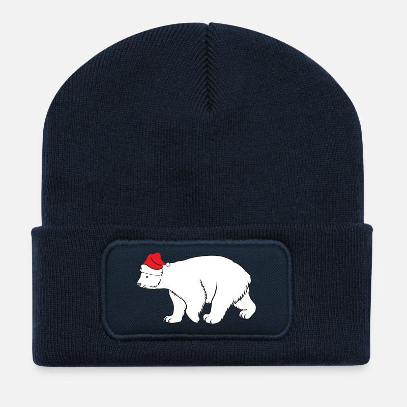 Ours polaire avec un bonnet de Père Noël rouge Noël d’hiver - Beanie recyclé à patch - bleu marine