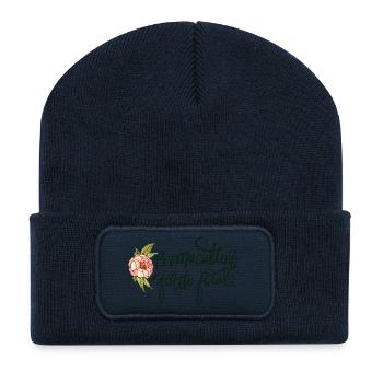 Permaculture Emblème Floral du Futur - Beanie recyclé à patch - bleu marine - Devant