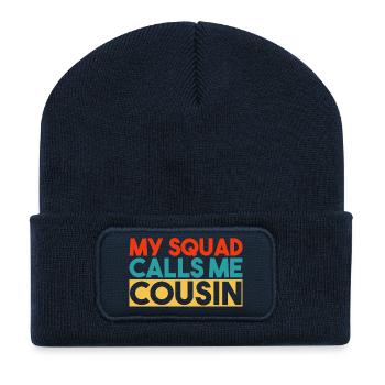 Mein Trupp nennt mich Cousin Bunte Retro-Typografie - Recycelte Patch Beanie - French Navy - Vorne