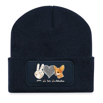 Chihuahua Chihuahueño Paix Amour - Beanie recyclé à patch - bleu marine - Devant