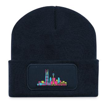 Tianjin City Skyline Moderne Turm-Linienzeichnung - Recycelte Patch Beanie - French Navy - Vorne