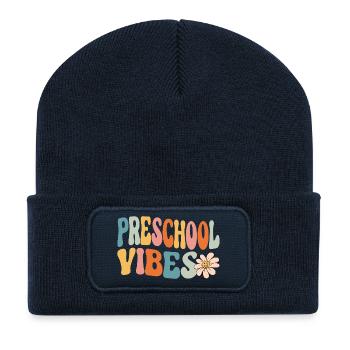 Vorschul-Vibes Retro Rainbow Kids Design - Recycelte Patch Beanie - French Navy - Vorne