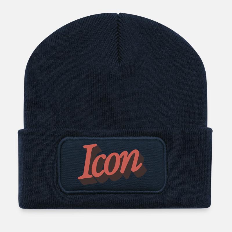 Écriture Retro Icon en orange d’automne - Beanie recyclé à patch - bleu marine
