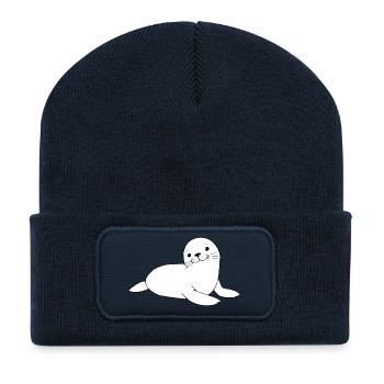 Robbe Seehund Robben Seehunde Norddeutschland - Recycelte Patch Beanie - French Navy - Vorne
