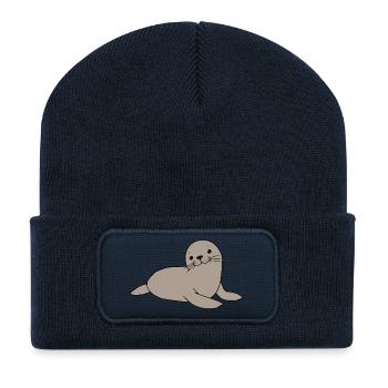 Seehund Robben T-shirt Geschenk Norddeutschland - Recycelte Patch Beanie - French Navy - Vorne