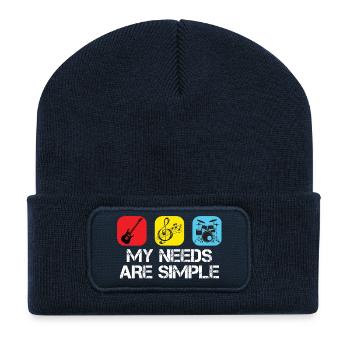 Mes besoins sont simples – des motifs musicaux - Beanie recyclé à patch - bleu marine - Devant