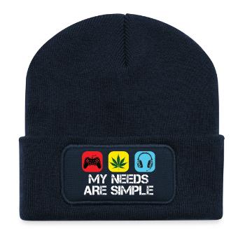 My Needs Are Simple: Game, Weed, Beats - Recycelte Patch Beanie - French Navy - Vorne