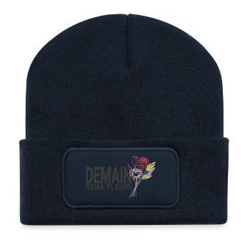 Morgen wird es blumig sein – Blumenlinie - Recycelte Patch Beanie - French Navy - Vorne