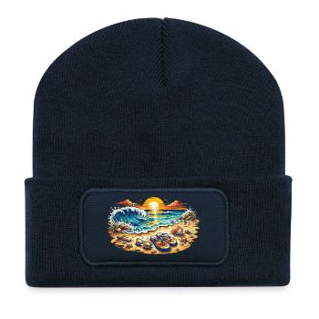 Sonnenuntergang am Strand Illustration - Recycelte Patch Beanie - French Navy - Vorne