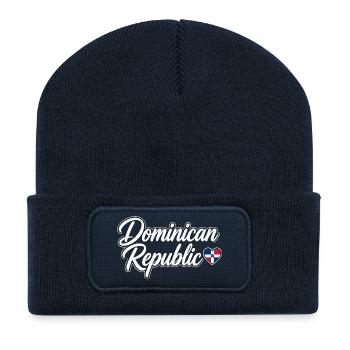 Écriture de la République dominicaine avec cœur de drapeau - Beanie recyclé à patch - bleu marine - Devant