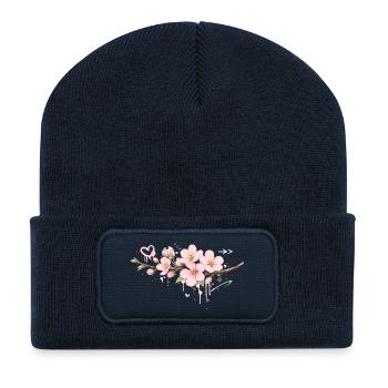 Kirschblüten Zweig im Graffiti Stil   - Recycelte Patch Beanie - French Navy - Vorne
