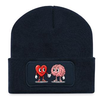 Herz und Gehirn Freundschaft - Recycelte Patch Beanie - French Navy - Vorne