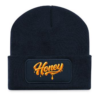 Lettrage miel dans une typographie fluide - Beanie recyclé à patch - bleu marine - Devant
