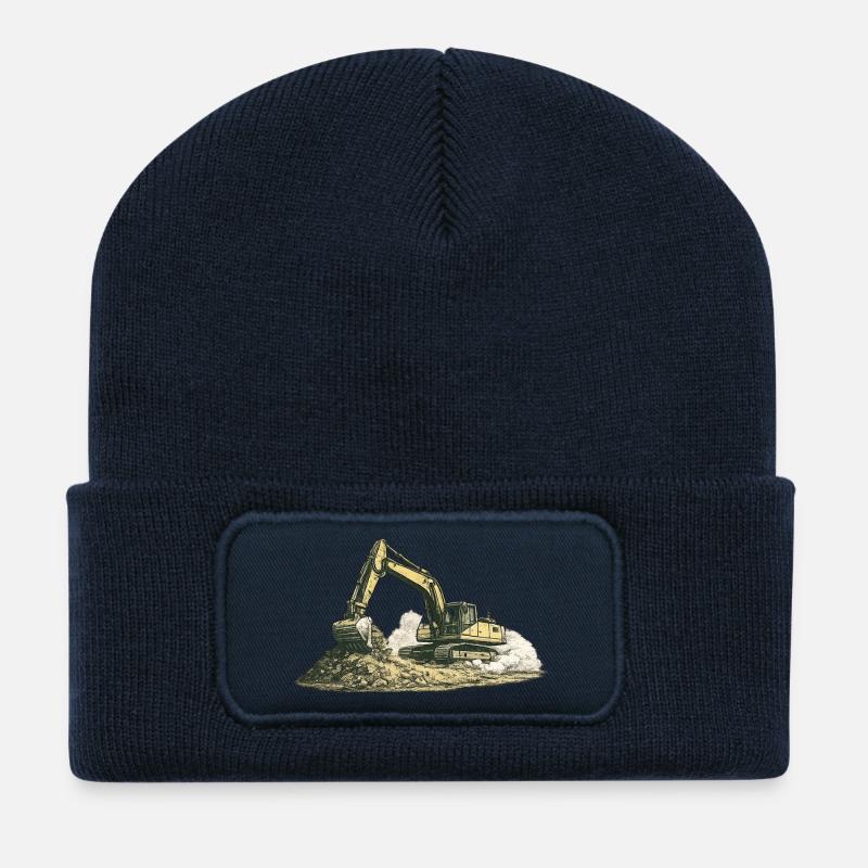 Vintage Excavator Construction Site Construction Machine - Recycled Patch Beanie - french navy