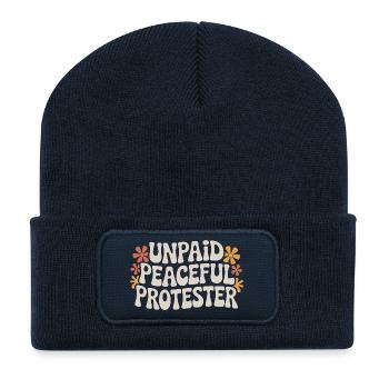 Unpaid Peaceful Protester Aktivistin Spruch Demo - Recycelte Patch Beanie - French Navy - Vorne