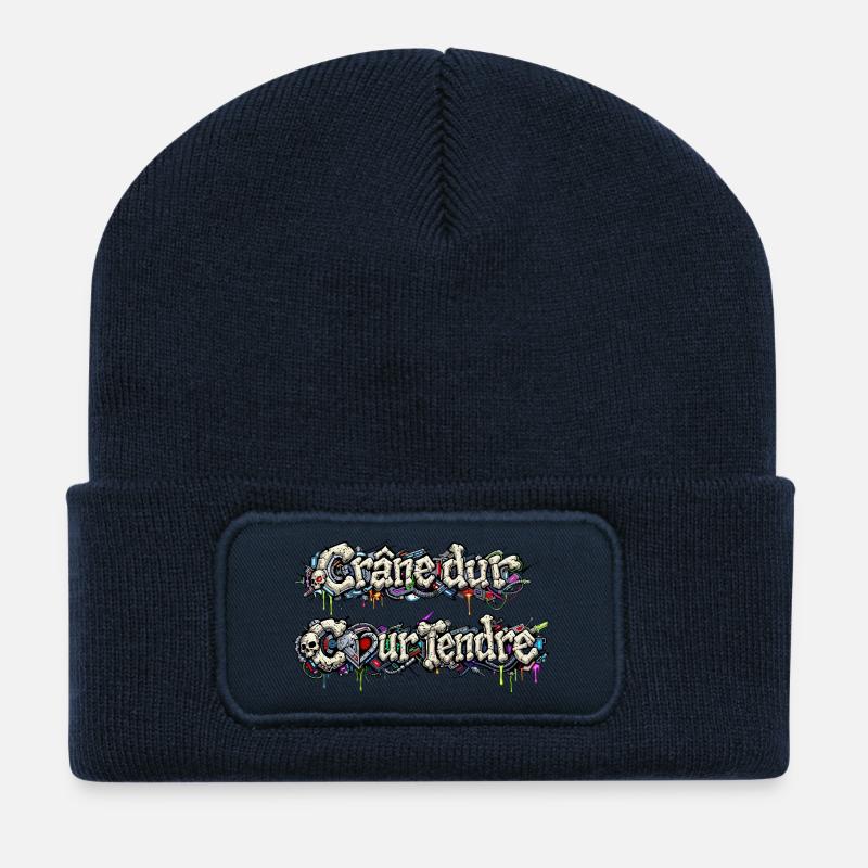 CyberFusion - Hard Skull Tender Heart - Recycled Patch Beanie - french navy