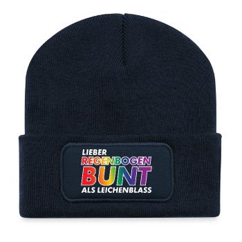 Lieber Regenbogen bunt statt Leichenblass / Gay - Recycelte Patch Beanie - French Navy - Vorne