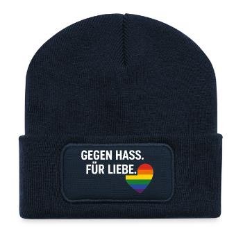 Pride Geschenk Gegen Hass Für Liebe Fans - Recycelte Patch Beanie - French Navy - Vorne