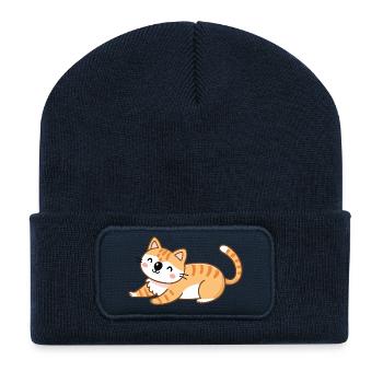 Orangefarbenes Kätzchen in entspannter Pose - Recycelte Patch Beanie - French Navy - Vorne