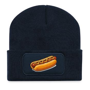 Comic de hot-dogs joyeux - Beanie recyclé à patch - bleu marine - Devant