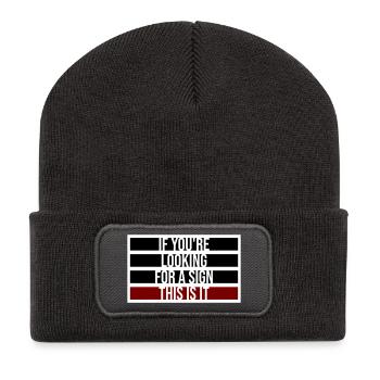 If You're Looking For A Sign This Is It Lustig - Recycelte Patch Beanie - Dunkelgrau - Vorne