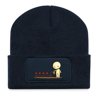 Der kleine Gedanke | Sei gut | Herzblumen Motiv - Recycelte Patch Beanie - French Navy - Vorne