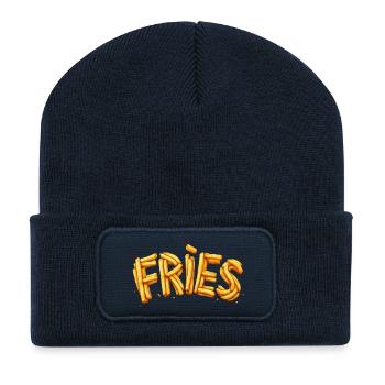 Fries Pommes Typografie Design   - Recycelte Patch Beanie - French Navy - Vorne