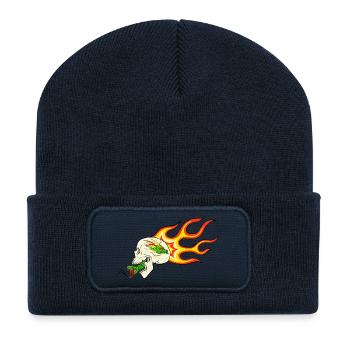 Retro Biker Motiv – Flammendrache & Schlange - Recycelte Patch Beanie - French Navy - Vorne