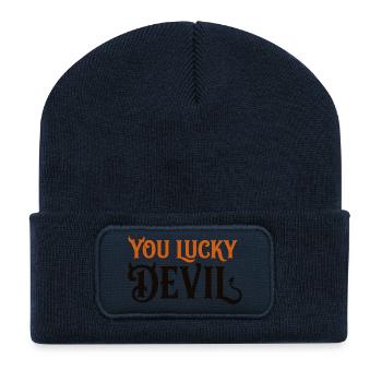 Du Glücklicher Teufel – Lustiges Teufels-Halloween-T-Shirt - Recycelte Patch Beanie - French Navy - Vorne