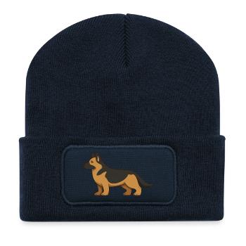 German Shepherd Illustration in Brown and Black - Recycled Patch Beanie - french navy - Front